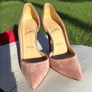 Christian Louboutin Iriza Pink suede Heels with Signature Red Sole